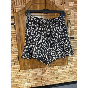 Altar'd State women's Leopard Print Ruffle Shiny Black Skirt Size m